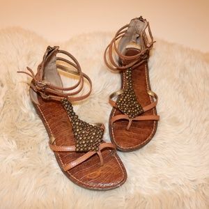 SAM EDELMAN Brown Leather Gladiator Sandal 7.5